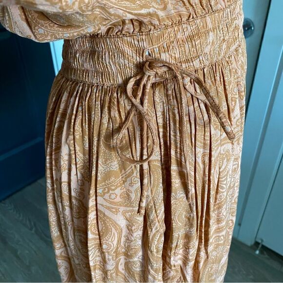 Amuse Society Orange and Tan Paisley Print Boho Long Sleeve Mini Dress Size M - Picture 2 of 8